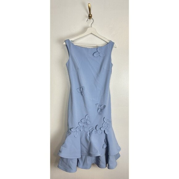 ALBERTO MAKALI 3-D Flower High Neck Midi in Powder Blue Size US 4 - Picture 1 of 7